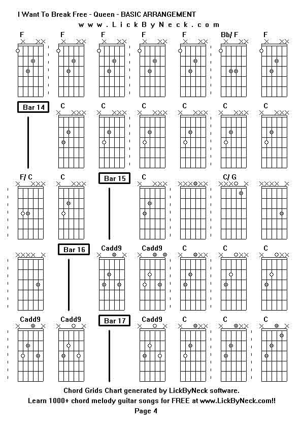 Chord Grids Chart of chord melody fingerstyle guitar song-I Want To Break Free - Queen - BASIC ARRANGEMENT,generated by LickByNeck software.